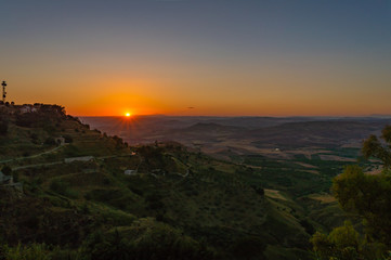 Wonderful Sunset over the Sicilian Hills, Mazzarino, Caltanissetta, Sicily, Italy, Europe