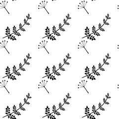 Wild flowers pattern with leaves and flowers for fabric, invitation, greeting cards. Vector floral ornament on the white background.