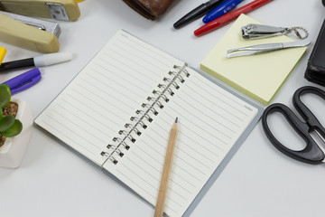 Set of office supplies for work with white background