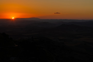 Wonderful Silhouette Sunset over the Sicilian Hills, Mazzarino, Caltanissetta, Sicily, Italy, Europe