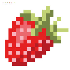 Minimalistic pixel graphic symbol of Strawberry. Art vector object isolated. Game 8 bit style.