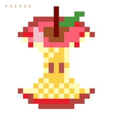 Minimalistic pixel graphic symbol of apple core. Art vector object isolated. Game 8 bit style.