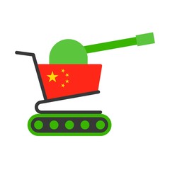Green Shopping cart with cannon painted China flag