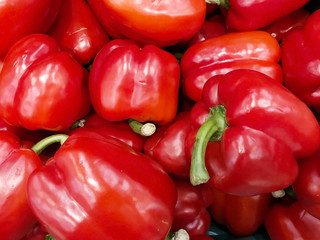 Closeup of red peppers in a bundle