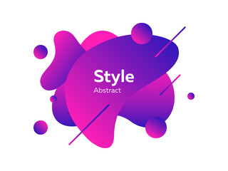 Neon purple abstract graphic elements on white background. Dynamical colored form and line. Gradient banner with irregular shapes. Template for logo, flyer, presentation design. Vector illustration