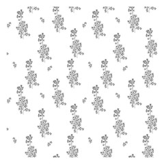 Hand drawn flowers with many blossoms on the branch in seamless vector pattern. Line art illustration