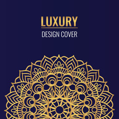 Round golden mandala on white dark background. Vector boho mandala with floral patterns. Cover with gold symbol of life and health.