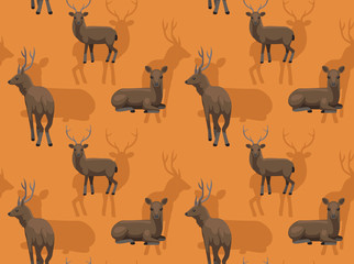 Deer Sambar Cartoon Background Seamless Wallpaper