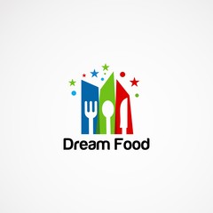 dream food logo vector, with little star concept, icon, element, and template for company