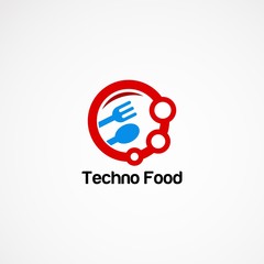 techno food logo vector designs with circle spoon and fork