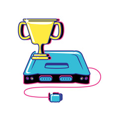 retro video game console with trophy cup