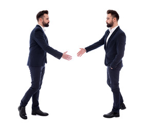 business people concept - two same businessmen ready for handshake isolated on white