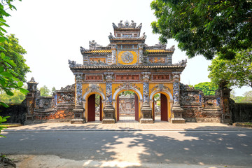 Obraz premium Colorful imperial city gate. This is lead into the forbidden city where the feudal king work Imperial Royal was in the 19th century in Hue, Vietnam