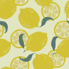 Motif citron dessiné à la main. Illustrations lumineuses avec des citrons frais et des tranches de citron. Art d& 39 agrumes de fruits tropicaux. Parfait pour le design d& 39 été, bon pour l& 39 impression.