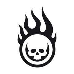 Vector black tattoo circle icon sign in fire skull. Isolated on white background