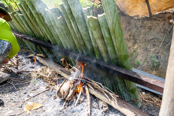 Easy cooking for walking in the forest with bamboo