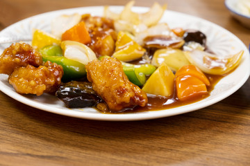 Fried pork with sweet and sour vegetables Chinese food
