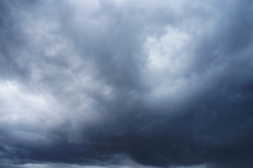 White and blue contrasting blue clouds in the sky.