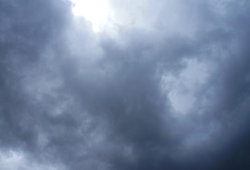 White and blue contrasting blue clouds in the sky.