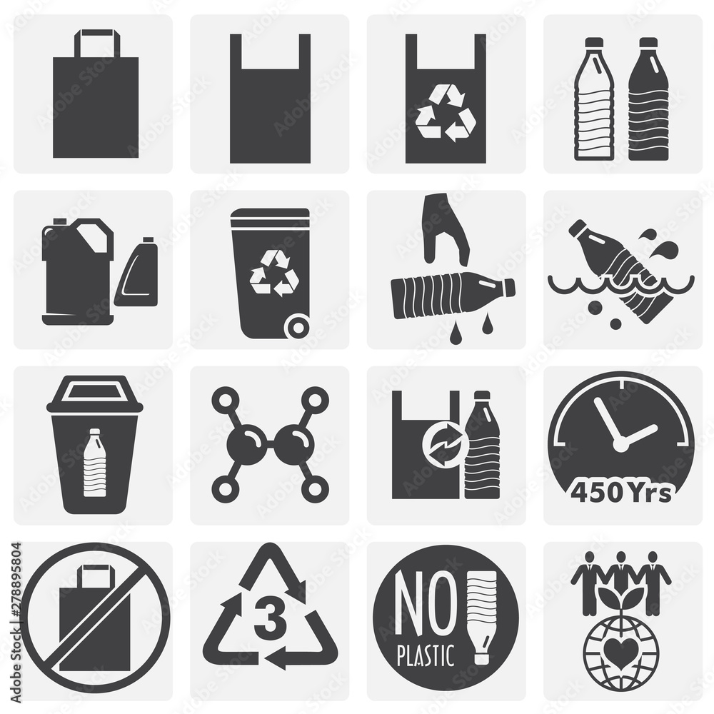 Poster plastic related icons set on background for graphic and web design. simple illustration. internet co