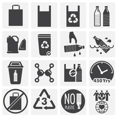 Plastic related icons set on background for graphic and web design. Simple illustration. Internet concept symbol for website button or mobile app.