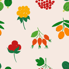 Forest Seamless Pattern With Berries.