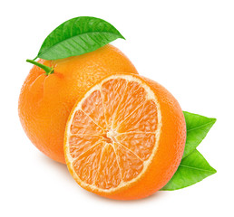 Whole and halved mandarines isolated on white background.