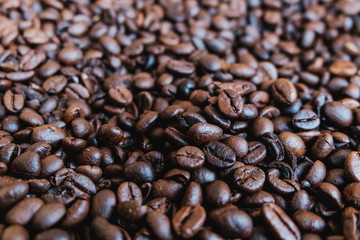 coffee beans on burlap background