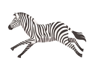 African zebra running side view cartoon animal design flat vector illustration isolated on white background