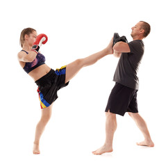Kickboxer girl and her coach