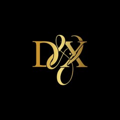 D & X DX logo initial vector mark. Initial letter D & X DX luxury art vector mark logo, gold color on black background.