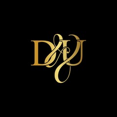 D & U DU logo initial vector mark. Initial letter D & U DU luxury art vector mark logo, gold color on black background.