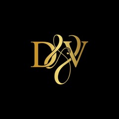 D & V DV logo initial vector mark. Initial letter D & V DV luxury art vector mark logo, gold color on black background.