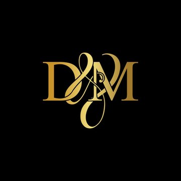 D & M / DM logo initial vector mark. Initial letter D & M DM luxury art vector mark logo, gold color on black background.