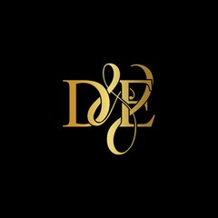 D & E / DE logo initial vector mark. Initial letter D & E DE luxury art vector mark logo, gold color on black background.