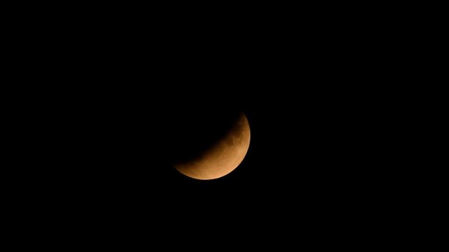 Partial lunar eclipse of the full moon in juli 2019 seen from Western Europe in the dark night sky. Fast forward clip