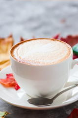 One big cup of capuccino. Close up.