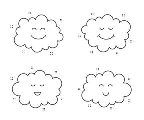 Plexiglas foto achterwand Cute clouds. Smile and yummy happy face. Cloud icons. Cartoon emoji face. Funny weather clouds. Cloudy summer sky. Cute smile vector © blankstock