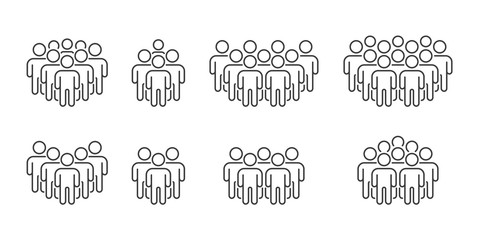 People icon set. Crowd signs. Persons symbol in line design. Business partnership, teamwork and group of people icon. Crowd men. Infographics persons. Organization users. Vector