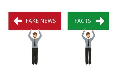 business man with fake news and facts sign vector illustration EPS10