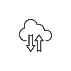 Cloud sync arrow line icon. Backup and restore data cloud linear style sign for mobile concept and web design. Download and upload arrows outline vector icon. Symbol logo illustration. Vector graphics