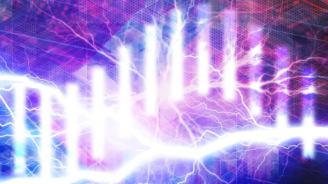 Abstract Sine Wave Bars and Lightningbolts on Purple Backdrop - 4K Seamless Loop Motion Background Animation