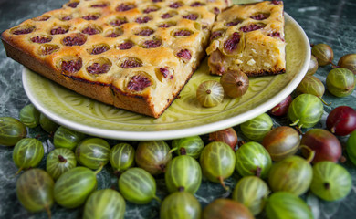 on marble tabletop homemade gooseberry pie