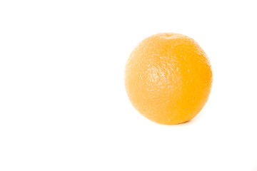 Sliced orange with green leaf isolated on white background