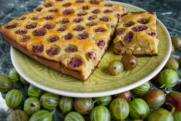 on marble tabletop homemade gooseberry pie