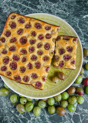 on marble tabletop homemade gooseberry pie