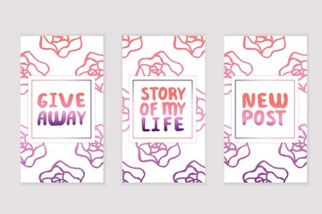 Set of social media stories templates with floral background