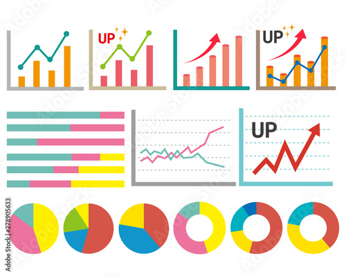 アイコン 線 アップ グラフ 折れ線グラフ 株価 チャート 円グラフ 矢印 Wall Mural Nisi