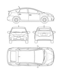 ハイブリッドカー 四面図 テクニカルイラスト