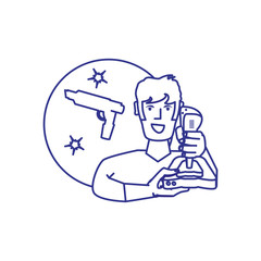 young boy using video game joystick control